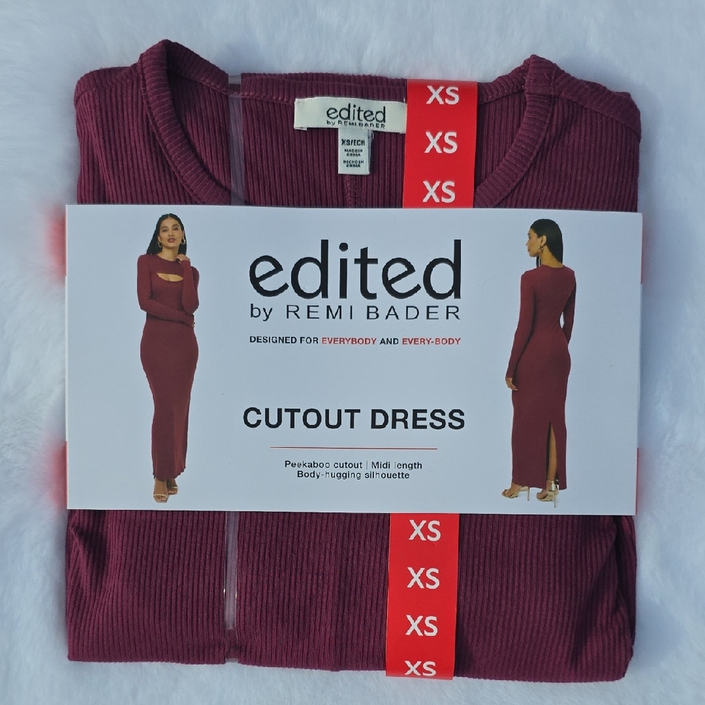 Full Length Maxi Dress W/ Slit Red Burgundy XS Peekaboo Cutout Body Hugging Long
